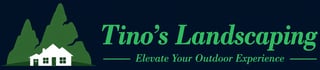 Tinos Landscaping logo featuring stylized green trees and white house with company name and tagline Elevate Your Outdoor Experience